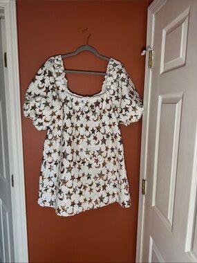 Buddy Love White Puff-Sleeve Sequin Star Dress